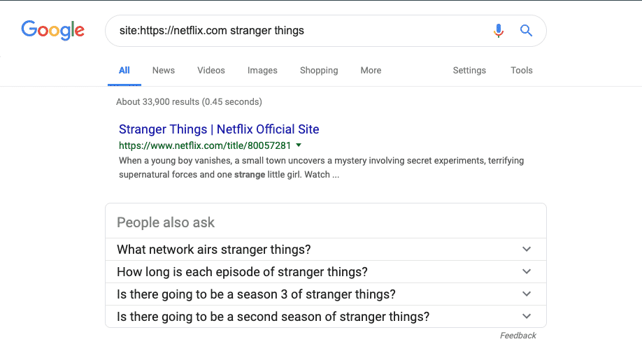 site colon search for stranger things on Netflix