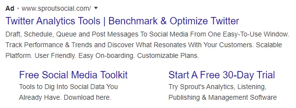 google ad result for twitter analytics tools