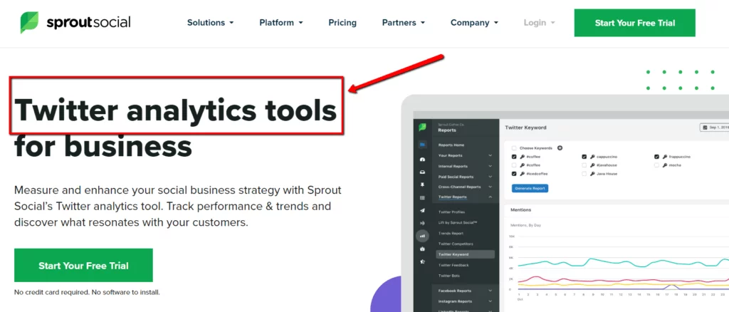 landing page result for twitter analytics tools