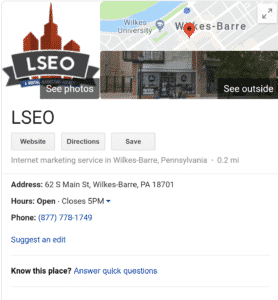 Google My Business listing of LSEO.com