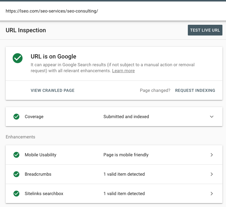 url inspection tool in search console