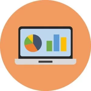 Illustration of a laptop screen showing multicolored graphs and charts