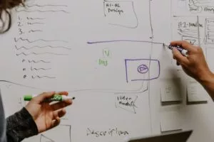 developing a website plan on a whiteboard