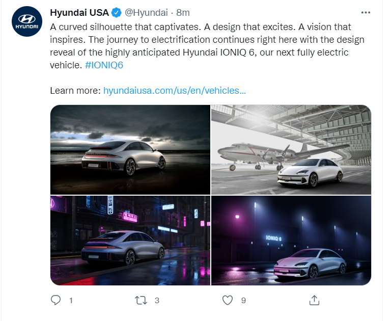 hyundai’s twitter post about the ioniq 6