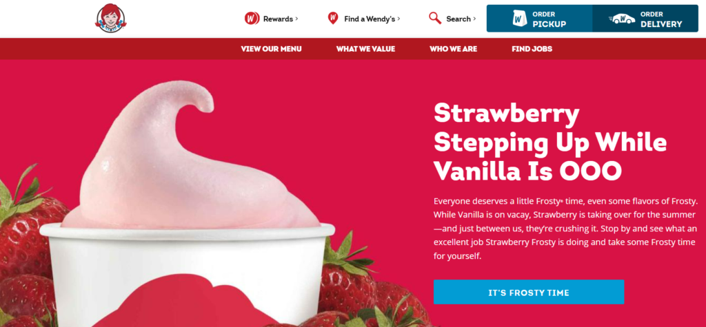 wendy’s homepage about the strawberry frosty