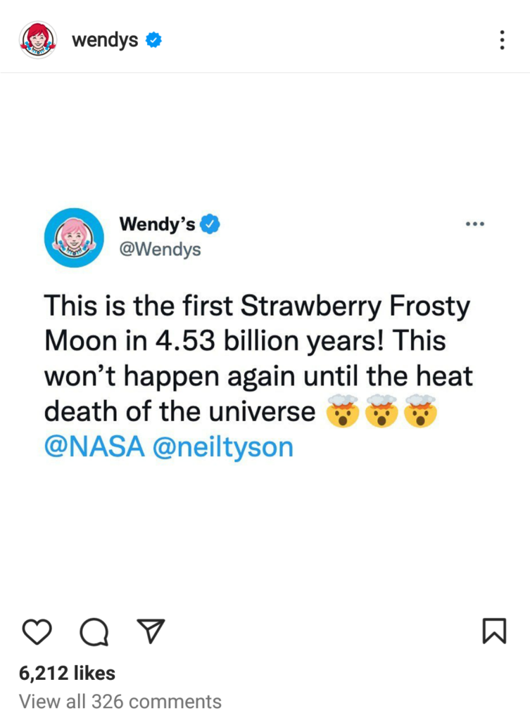 wendy’s instagram post about the strawberry frosty