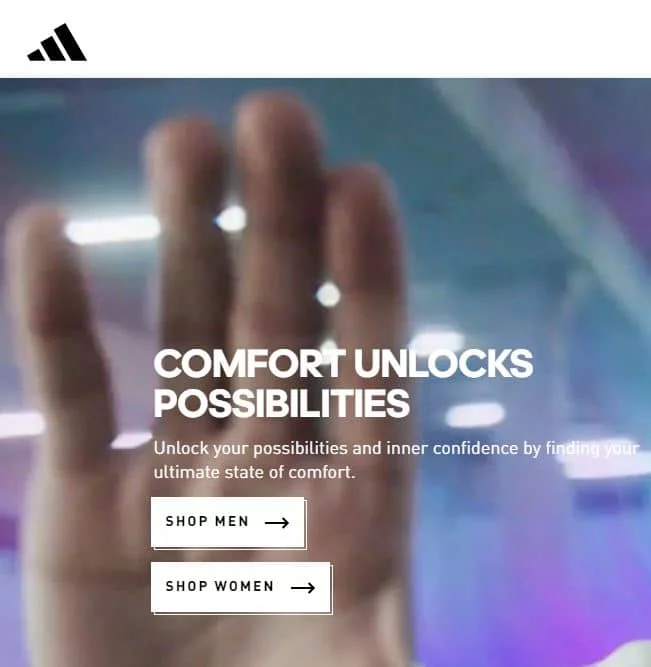 the calls to action on Adidas’s homepage