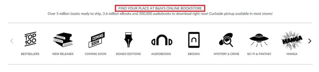 the H1 on Barnes and Noble’s homepage