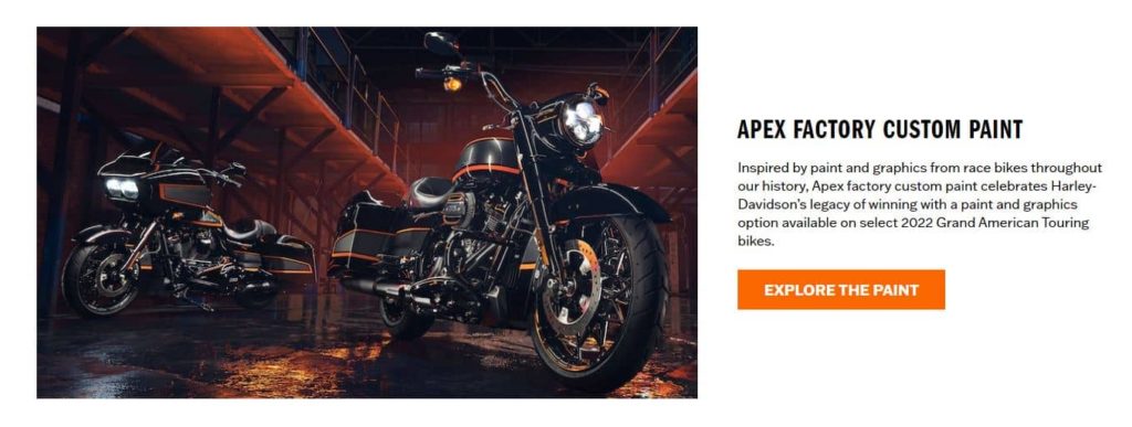 the call to action on Harley-Davidson’s homepage