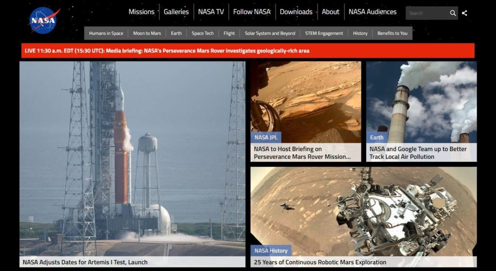 NASA’s homepage