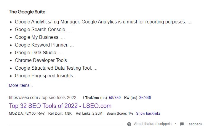 screenshot of LSEO ranking for the top SEO tools of 2022