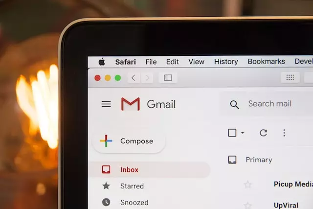 A laptop screen with Gmail application opened