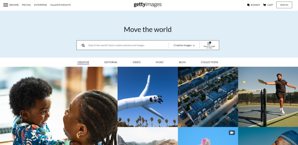 Getty Images homepage