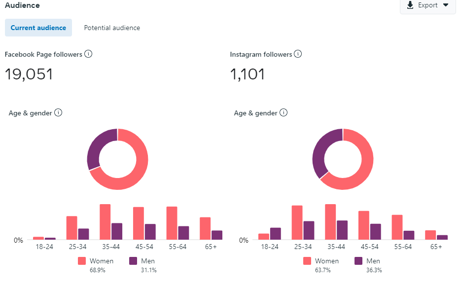 Facebook audience insights for age and gender