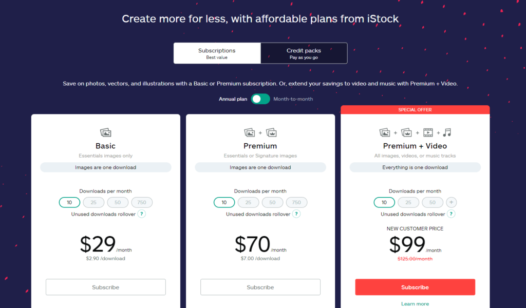 iStock pricing structure