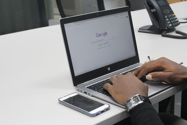 using google search on a laptop