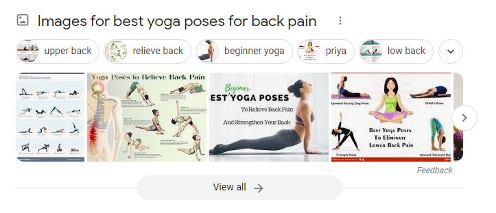 Google image search results for best yoga poses for back pain