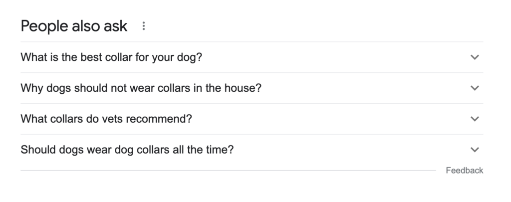 People also ask results from a search query for dog collars