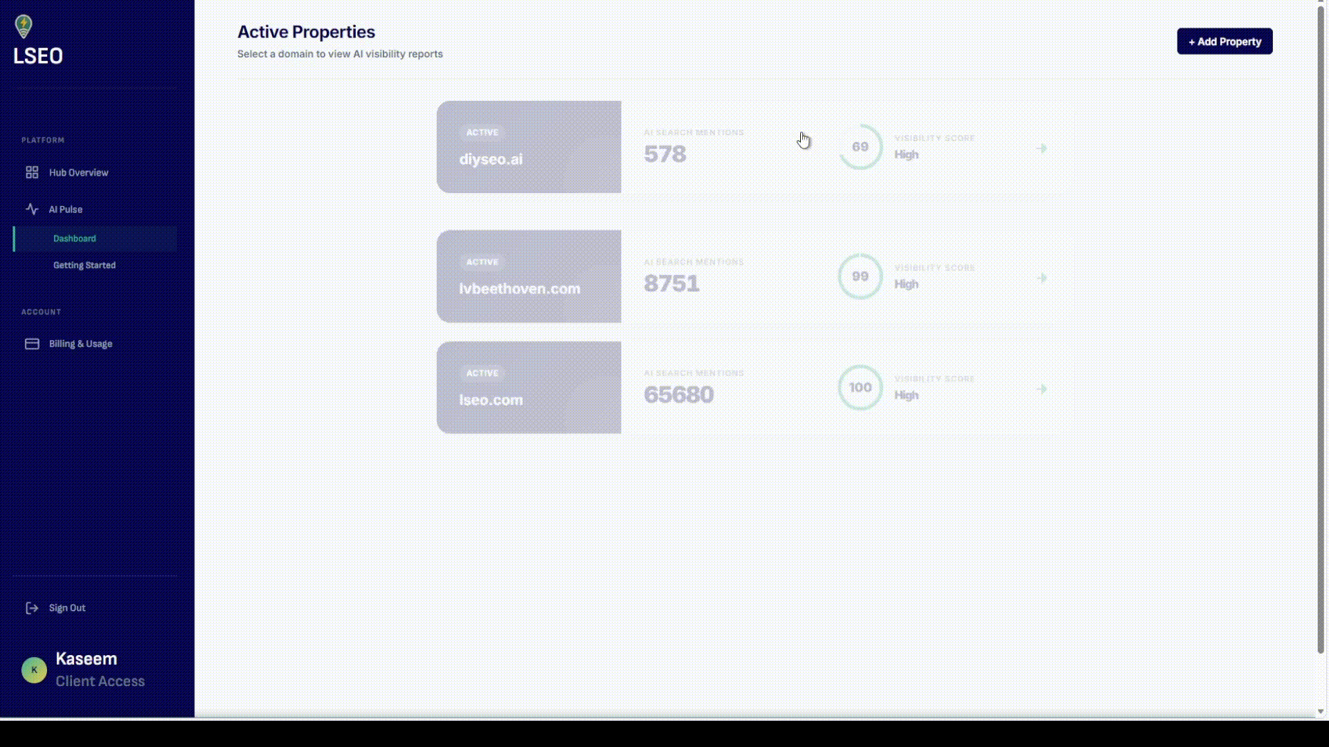 LSEO AI Platform Dashboard